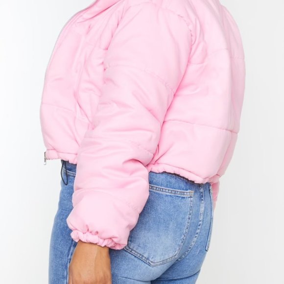 Pink Super Cropped Peach Skin Puffer - Picture 3 of 4